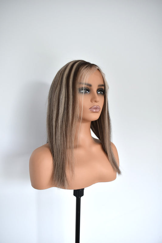 JESS Lace Front Human Hair 16" Brown Highlight RTS