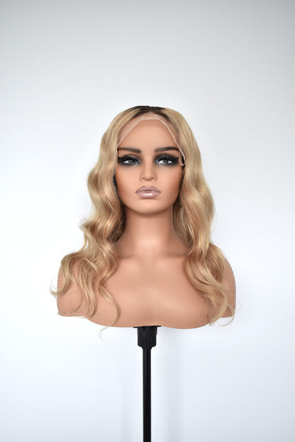 SKYE Lace Front Human Hair 18" Warm Blonde with Dark Roots RTS