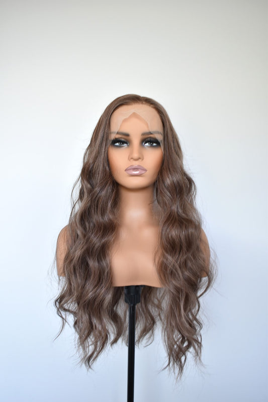 REMI Lace Front Synthetic Chocolate Brown with Highlights