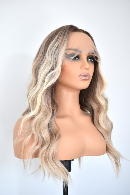 ZANA Lace Front Synthetic Brown with Blonde Highlights
