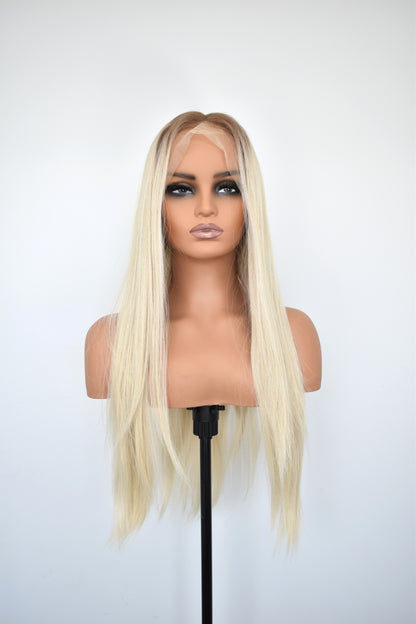 ALYSSA Lace Front Synthetic Platinum Blonde with Dark Brown Roots