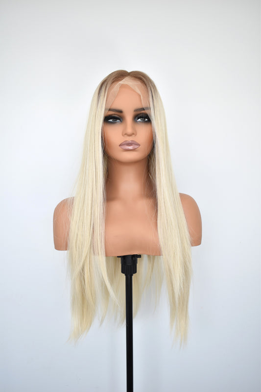 ALYSSA Lace Front Synthetic Platinum Blonde with Dark Brown Roots