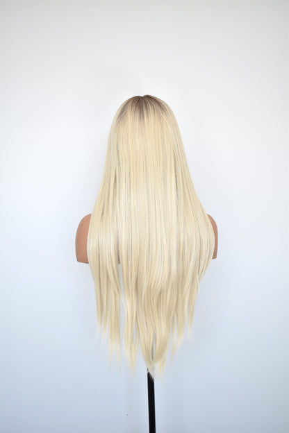 ALYSSA Lace Front Synthetic Platinum Blonde with Dark Brown Roots