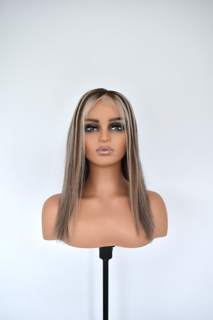 JESS Lace Front Human Hair 16" Brown Highlight RTS