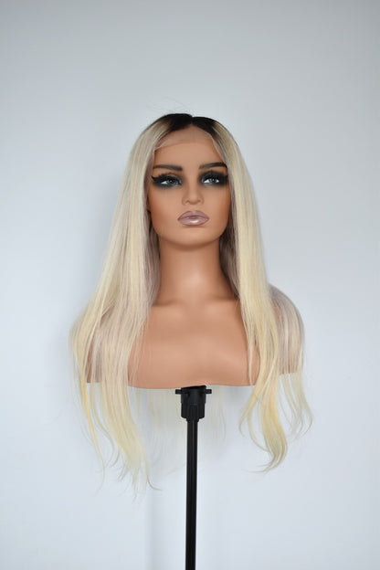 KIM Lace Front Human 24" Hair Blonde with Dark Roots RTS