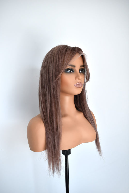 TAYLOR Lace Front Human Hair Fringe 20" Ash Brown RTS