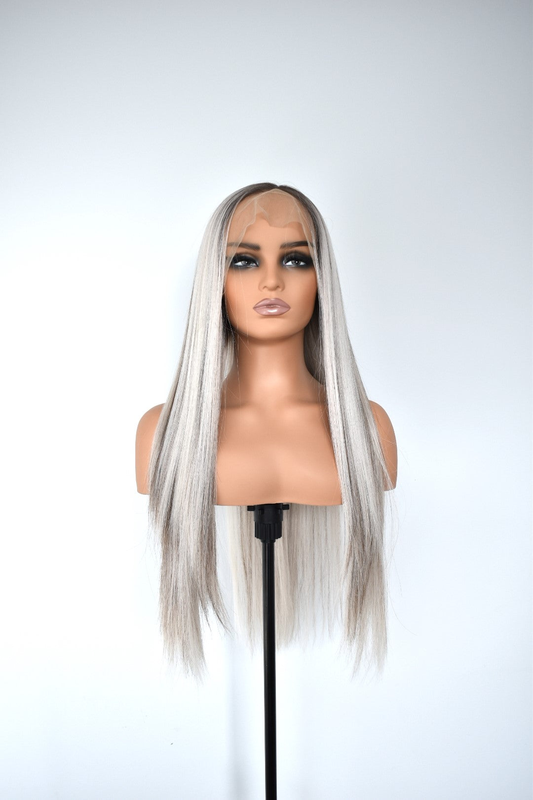 ABBIE Lace Front Synthetic Platinum Blonde with Brown Lowlights